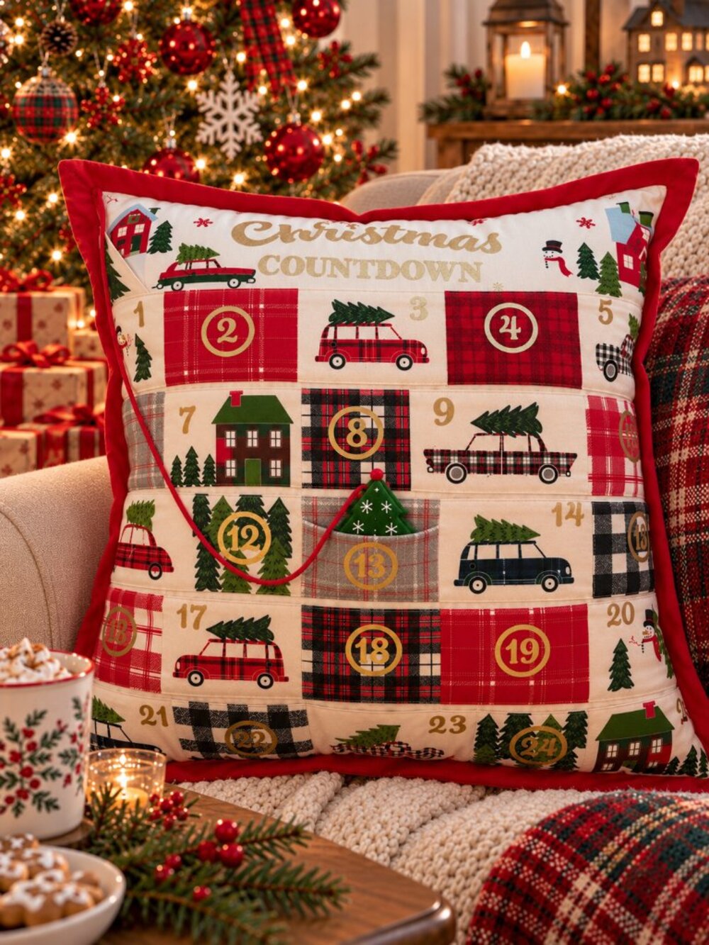 Advent Pillow Jingles & Joy Christmas Countdown  22" Large Farmhouse NWOT